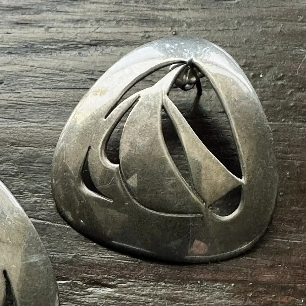 Modernist Sterling Silver Sailboat Earrings Pierced Signed